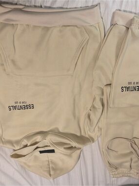 Essentials Cream Pullover Hoodie with Logo Patch